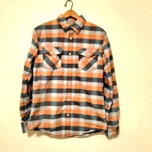 Plaid pearl clasp button down